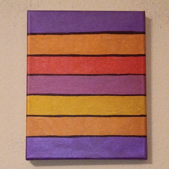 8x10 Original Metallic Striped Abstract Painting - Sunset Colors Boho Wall Art - Picture 2 of 4